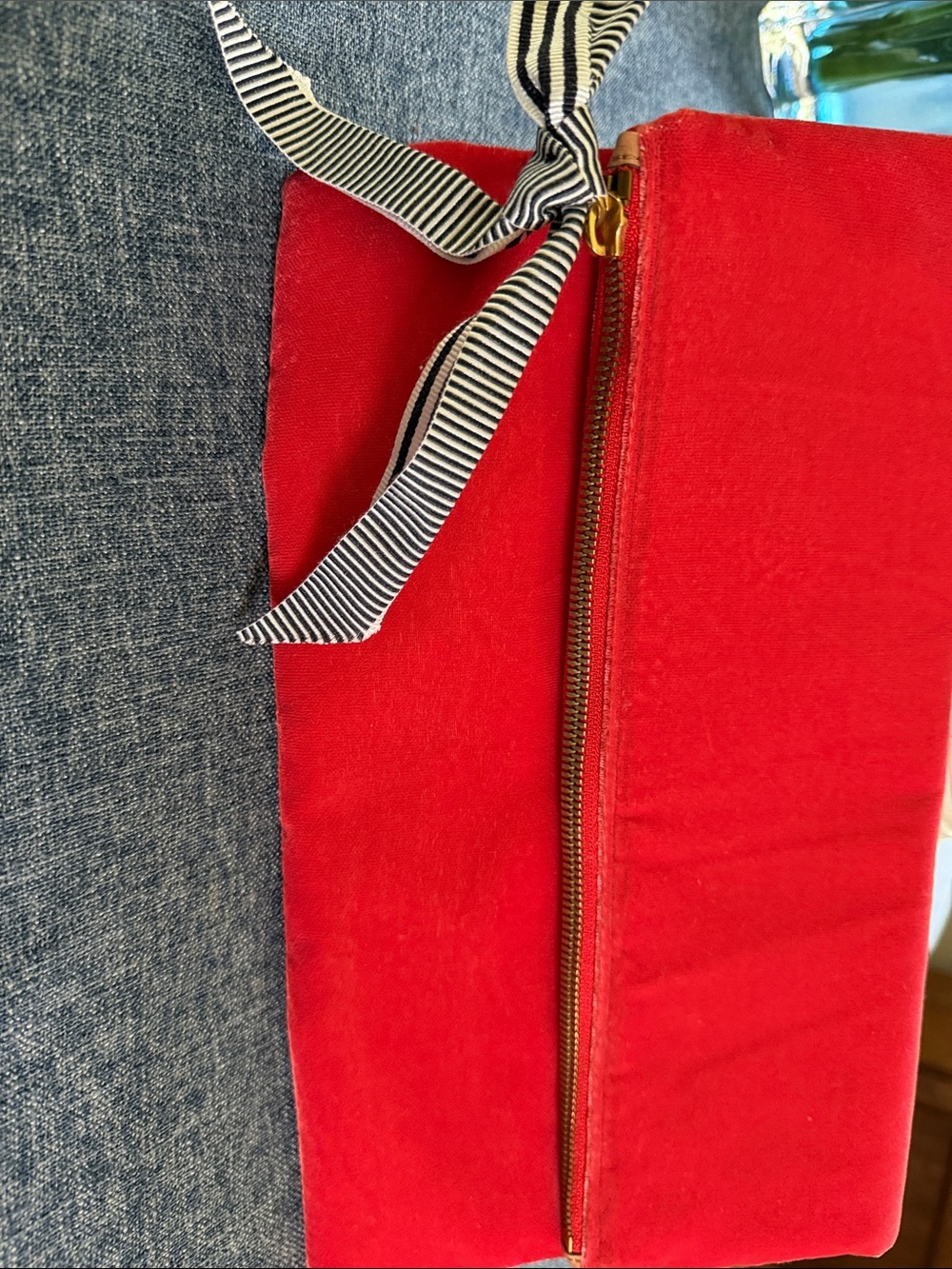 J. Crew NWT Red Velvet Clutch with Striped Ribbon Accent - Picture 3 of 7